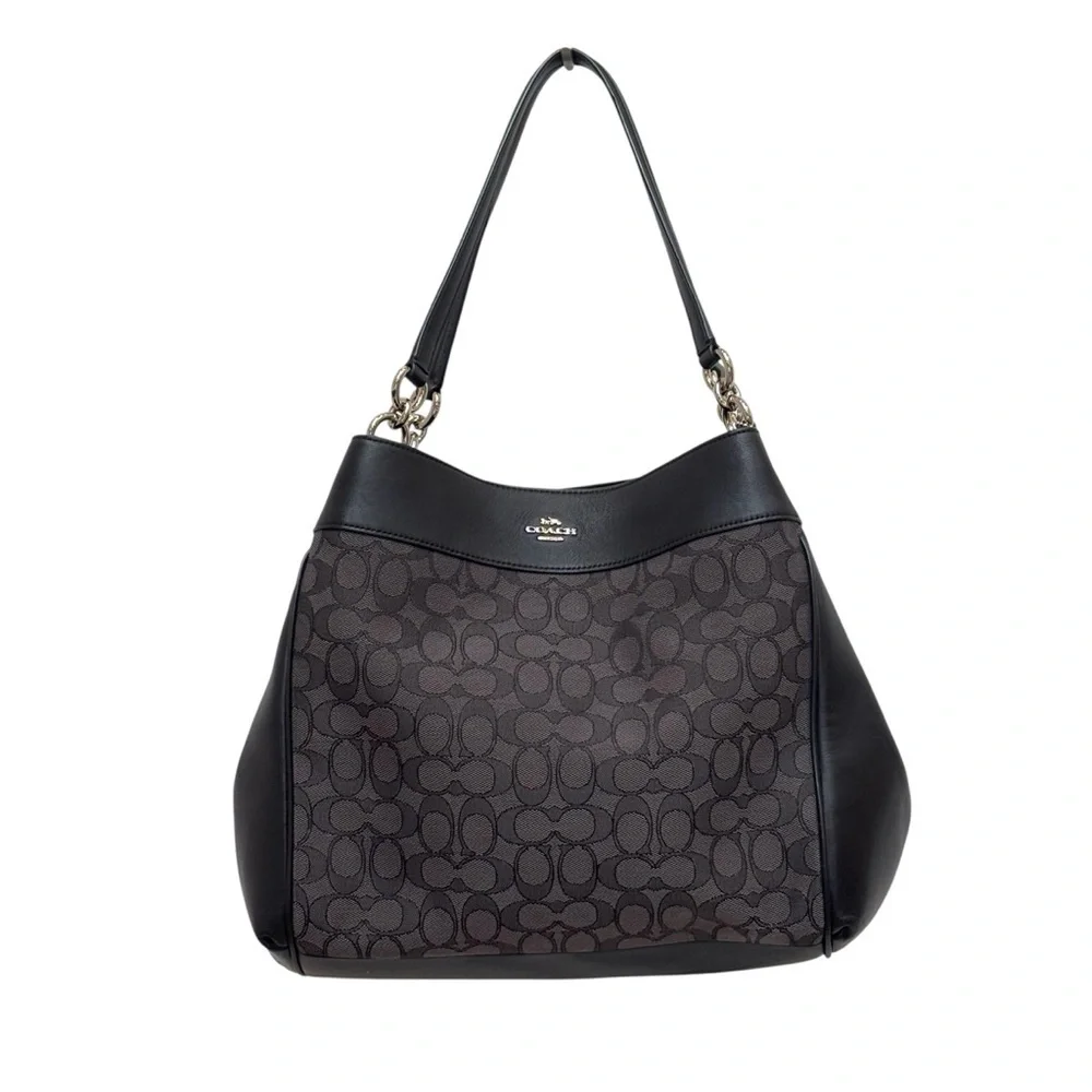 Coach Lexy Shoulder Bag in Signature Jacquard Black Logo Print and Leather